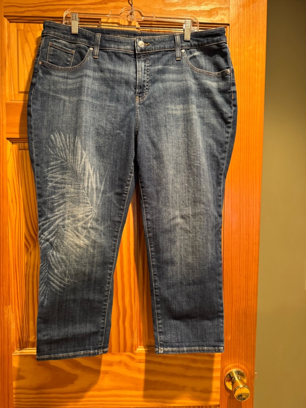 Chico's So Slimming Girlfriend Slim Leg Crop Jeans Dize 16P w/Palm Leaf Accent